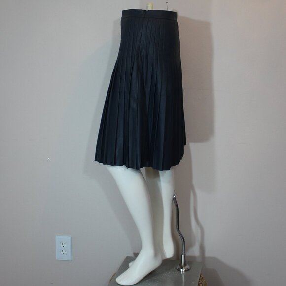 Rebecca Taylor pleated lined midi knee  skirt faux leather side zip size 4 - Picture 3 of 9